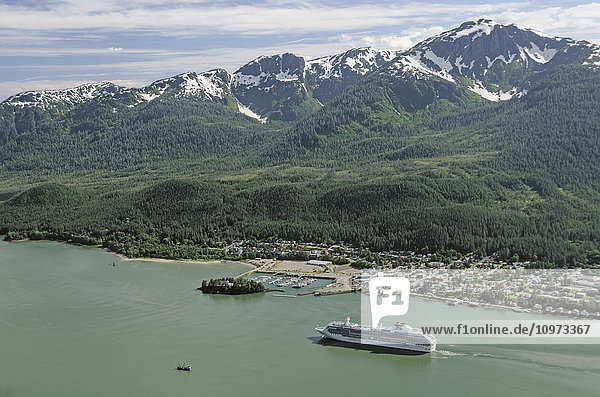 Princess Cruises' Coral Princess in Gastineau Channel with Douglas and Douglas Island visible in the background  Southeast Alaska
