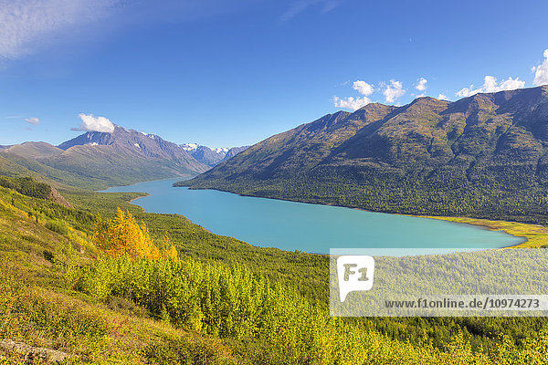 'View of Eklutna Lake and the Chugach Mountains from the Twin Peaks Trail  Chugach State Park  Southcentral Alaska  Summer'