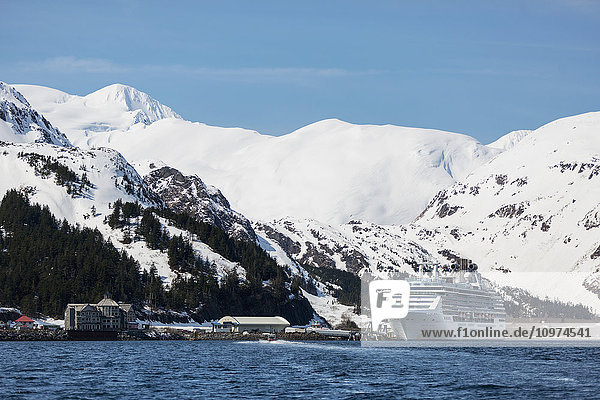 Cruise ship in Whittier Harbor  Prince William Sound  Southcentral Alaska  USA  Winter