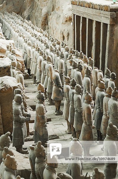 'Xian´s Terracota Warriors a collection of terracotta sculptures depicting the armies of Qin Shi Huang the first Emperor of China. It is a form of funerary art buried with the emperor in 210–209 BCE and whose purpose was to protect the emperor in his afterlife; Xian Shaanxi province China'