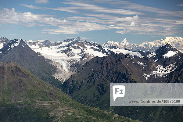 Aerial view of the Alaska Range and Cathedral Spires area in Denali National Park  Interior Alaska  Summer