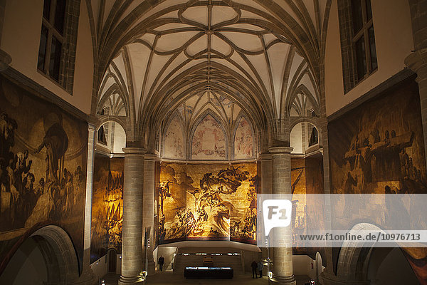 'Chapel filled with canvases depicting the history of the Basque people by Jose Maria Serf in the Museo San Telmo  which is housed in a former convent; San Sebastian  Spain'