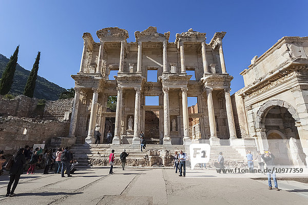 'Tourists at Celsus Library; Ephesus  Izmir  Turkey'