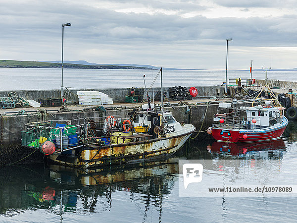 Im ruhigen Hafen vertäute Fischerboote; John O'Groats  Schottland'.