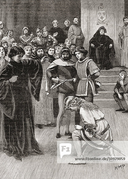 Joan of Arc at the court of Charles VII in 1429. Joan of Arc c.1412-1431 aka The Maid of Orléans. Considered a heroine of France and a Roman Catholic saint. From Cassell's History of England published c.1901