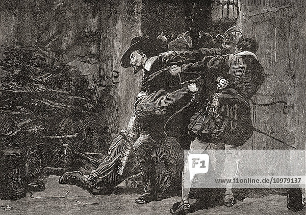 The arrest of Guy Fawkes. Guy Fawkes  1570 – 1606  aka Guido Fawkes  member of a group of provincial English Catholics who took part in The Gunpowder Plot of 1605  aka Gunpowder Treason Plot or the Jesuit Treason  a failed assassination attempt against King James I of England and VI of Scotland. The plot was to blow up the House of Lords during the State Opening of England's Parliament on 5 November 1605. From The Century Edition of Cassell's History of England  published 1901.