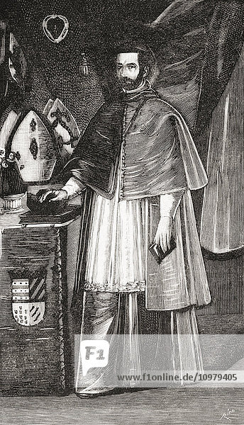 Blessed Juan de Palafox y Mendoza  1600 – 1659. Spanish archbishop. From La Ilustracion Española y Americana  published 1892.