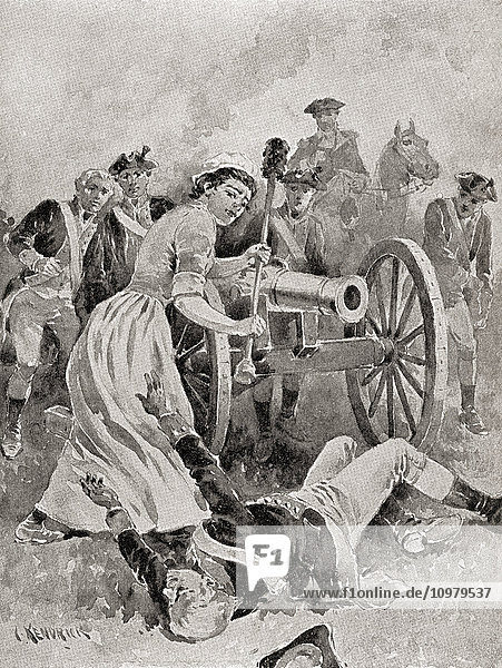 Molly Pitcher bei Monmouth. Spitzname einer Frau  die während des Amerikanischen Revolutionskriegs in der Schlacht von Monmouth gekämpft haben soll. Es wird allgemein angenommen  dass es sich um Mary Ludwig Hays McCauley  1754-1832  handelte. Aus The History of Our Country  veröffentlicht 1900.