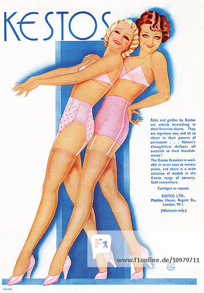 1934 Werbung für Kestos Lingerie.