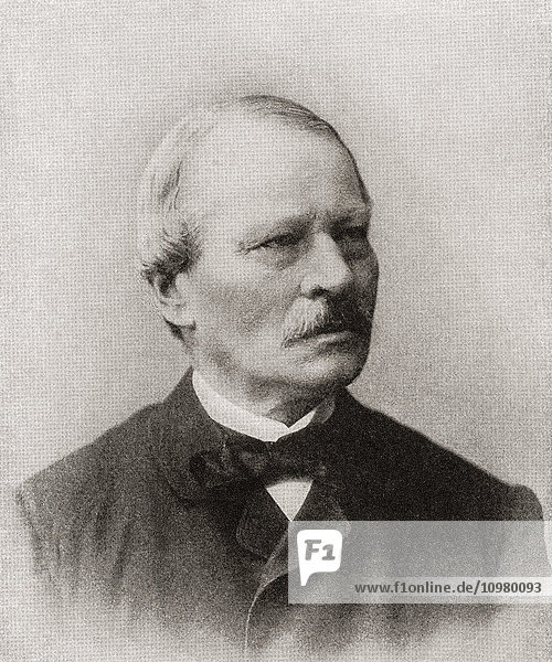 Gustav Freytag  1816 - 1895. Deutscher Romanautor und Dramatiker. Aus Die Journalisten von Gustav Freytag  erschienen 1906.