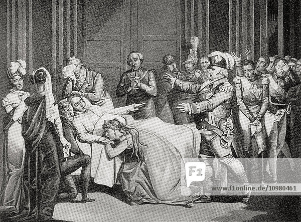 The last moments of The Duke of Berry after being stabbed in Paris in 1820. Charles Ferdinand d'Artois  Duke of Berry  1778 – 1820. Younger son of king Charles X of France. From The Turbulent Duchess by Baroness Orczy  published 1936.