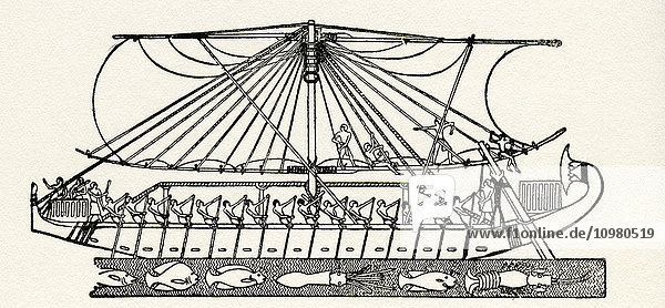 Ägyptisches Seeschiff aus der Zeit um 1500 v. Chr. Aus The Romance of the Merchant Ship  veröffentlicht 1931.