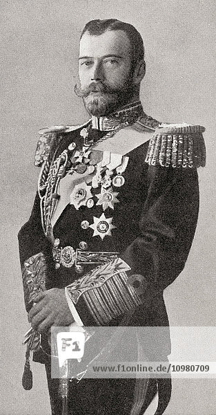 Nikolaus II.  1868 - 1918. Letzter Zar von Russland  Großherzog von Finnland und Titularkönig von Polen. Aus The History of the Great War  veröffentlicht um 1919