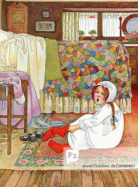 Illustration zu dem Gedicht Eight O'Clock aus dem Buch Childhood von Millicent und Githa Sowerby  veröffentlicht 1907