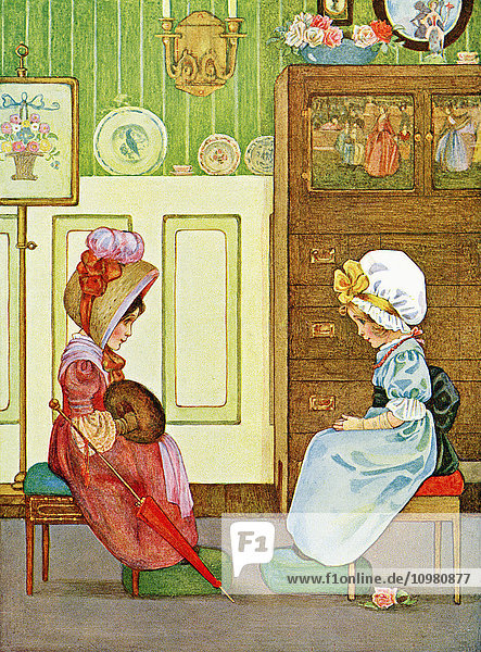 Illustration zu dem Gedicht A Morning Call aus dem Buch Childhood von Millicent und Githa Sowerby  veröffentlicht 1907