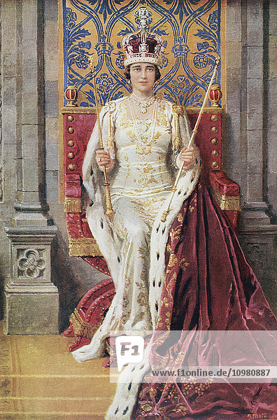 Königin Elizabeth inthronisiert und gekrönt  12. Mai 1937. Aus The Sphere  Coronation Record Number  veröffentlicht 1937.