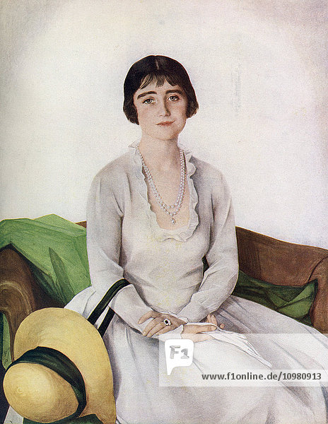 Elizabeth Angela Marguerite Bowes-Lyon  1900 bis 2002. Königin-Gattin von George VI. Aus der Zeitschrift The Sketch  veröffentlicht 1937.
