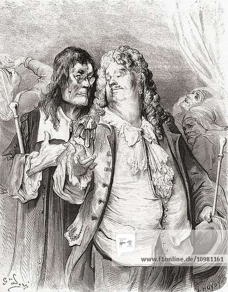 Illustration von Gustave Doré zu La Fontaines Fabel Die Ärzte (Les Médecins). Aus einer Ausgabe der Fabeln von La Fontaine vom Ende des 19. Jahrhunderts.