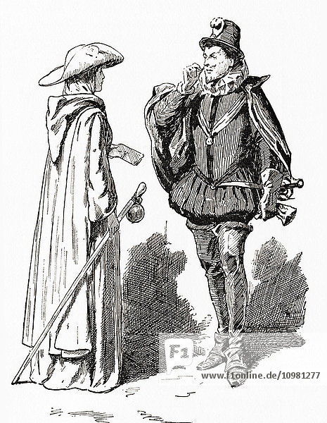 'A scene from William Shakespeare's play All's Well That Ends Well  Act V  scene 1. Helena: ''That it will please you to give this poor petition to the king.'' Illustration by Gordon Browne. From The Works of William Shakespeare  published 1896.'