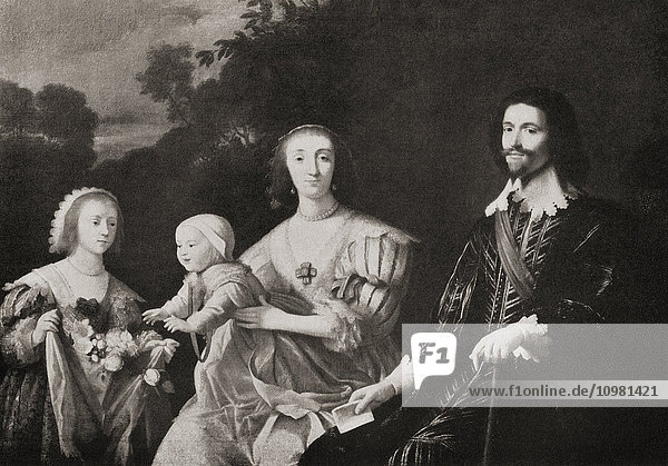George Villiers  1st Duke of Buckingham  1592 –1628  with his wife Katherine Manners  later Baroness de Roos  their daughter Mary  later Duchess of Richmond  and son George  later 2nd Duke of Buckingham. After Gerard van Honthorst. From The Girl Through the Ages  published 1933.
