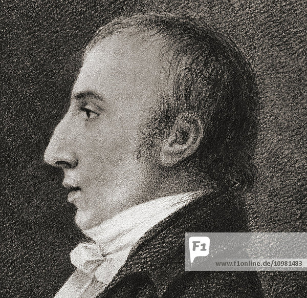 William Wordsworth  1770 - 1850. Englischer Dichter. Nach einer Zeichnung von Robert Hancock aus dem Jahr 1798. Aus Impressions of English Literature  veröffentlicht 1944.