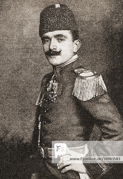 Ismail Enver Pasha  1881 – 1922. Ottoman military officer and a leader of the 1908 Young Turk Revolution. From Illustrierte Geschichte des Weltfrieges1914/15.