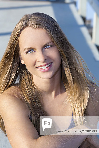 'Portrait of a young woman with long blond hair; Los Angeles  California  United States of America'