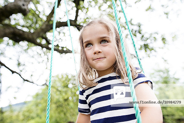 Portrait of little girl on a swing