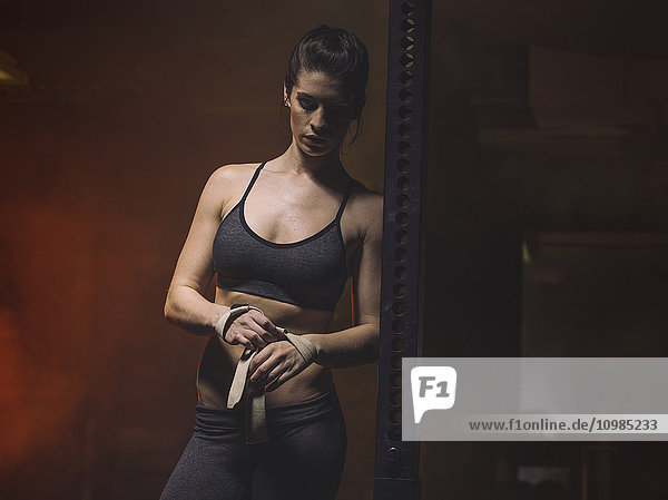 Fitness  woman in gym  ribbons