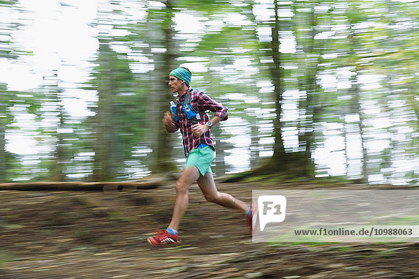 Caucasian man running at Mount Daibosatsu  Yamanashi Prefecture  Japan