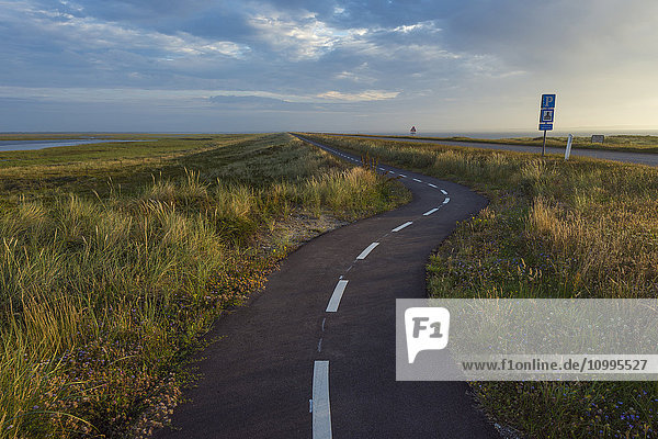 Gewundener Radweg auf der Landzunge am Morgen  Nationalpark Thy  Agger  Nordjütland  Dänemark