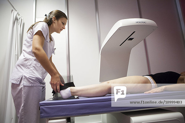 Reportage in a radiology service in a hospital in Haute-Savoie  France. Bone densitometry examination.