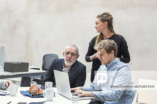 Business people preparing project on laptop in office