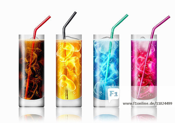 Reihe von farbenfrohen Erfrischungsgetränken