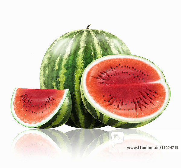 Ganze und geschnittene Wassermelone