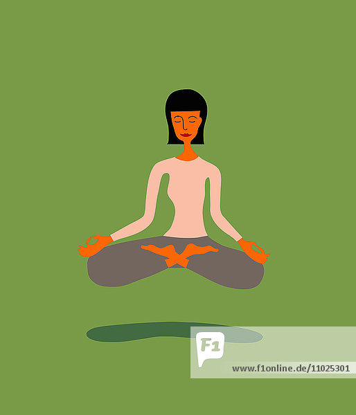 Frau meditiert und schwebt in Lotusposition