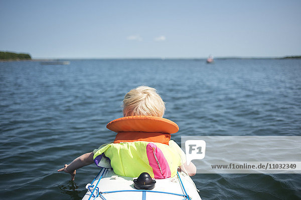 Boy on kayak Karlskrona Blekinge Sweden