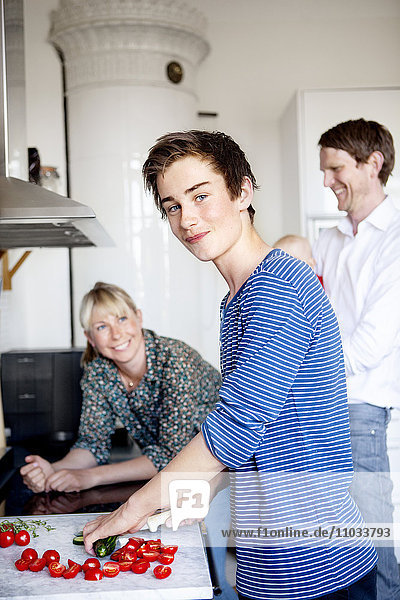 Family in kitchen