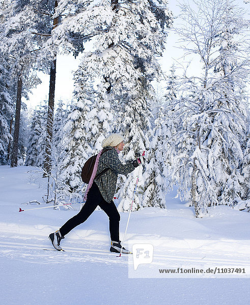 Woman skiing  Sweden.