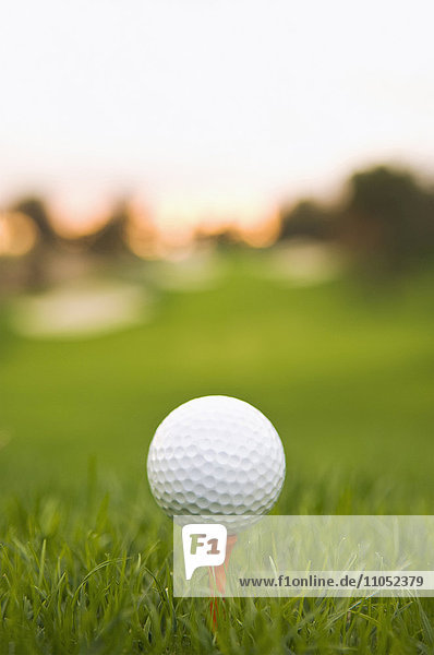 Nahaufnahme eines aufgeschlagenen Golfballs auf dem Golfplatz