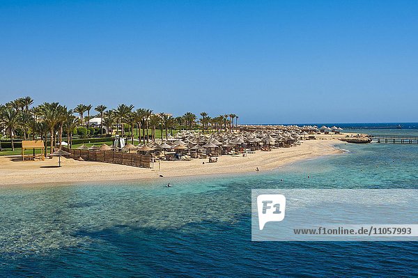 Strand mit Sonnenschirmen  Port Ghalib  bei Marsa Alam  Rotes Meer  Ägypten  Afrika
