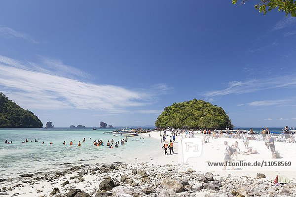 Tourists on the white sandy beach of Ko Tup  Tup Island  Krabi province  Thailand  Asia