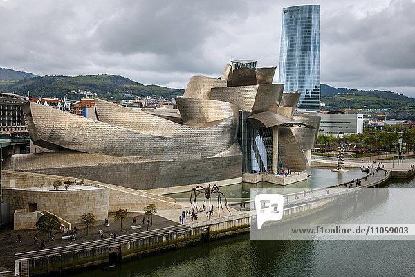 Guggenheim-Museum Bilbao am Ufer des Flusses Nervión  Architekt Frank O. Gehry  Bilbao  Baskenland  Spanien  Europa