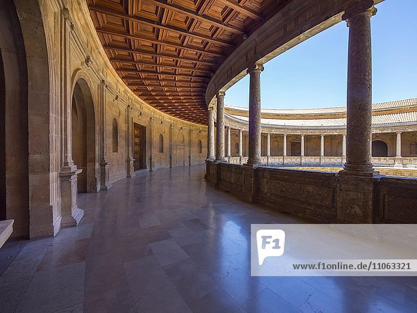 Inner courtyard  Palace of Charles V  Alhambra  Granada  Andalucía  Spain  Europe
