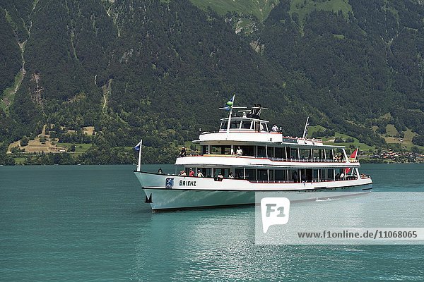 Motor ship on Lake Brienz  Interlaken Ost  Canton of Bern  Switzerland  Europe