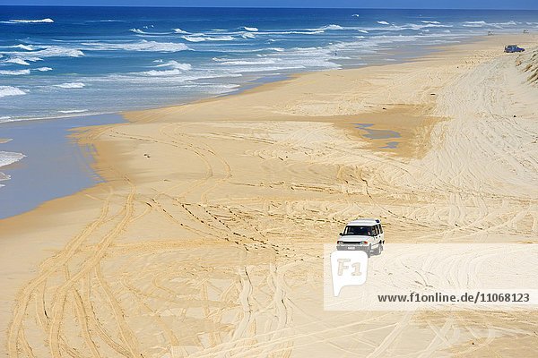 Allrad-Fahrzeug am Strand  Seventy-Five Mile Beach  75 Mile Beach  Great Sandy National Park  Fraser Island  Queensland  Australien  Ozeanien