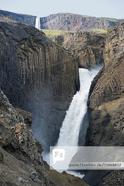 Waterfall Litlanesfoss between basalt columns  Egilsstaðir  Austurland  Iceland  Europe