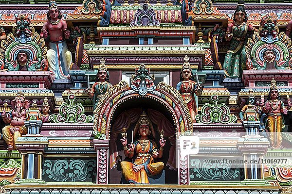Detail Hindu temple colourfully decorated with figures and gods in Rose Belle Mauritius Africa