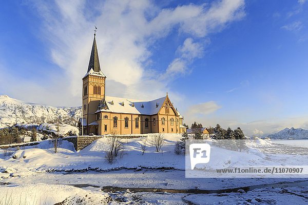 Vågan Church  Lofoten Cathedral in winter  Kabelvåg  Austvågøya Island  Lofoten  Nordland  Norway  Europe