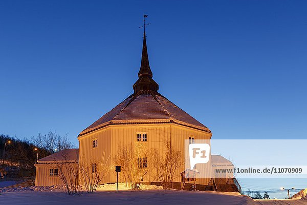 Illuminated church at night  winter  Ankenes  Nordland  Norway  Europe